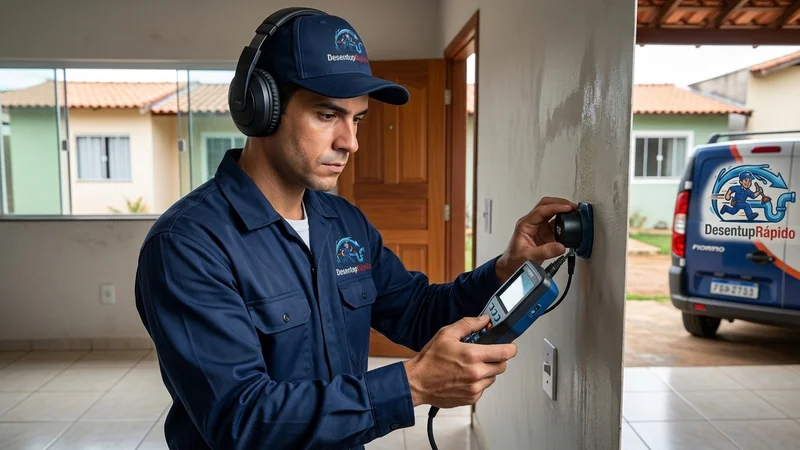 Técnico utilizando geofone profissional para localizar vazamento em residência de Sorocaba