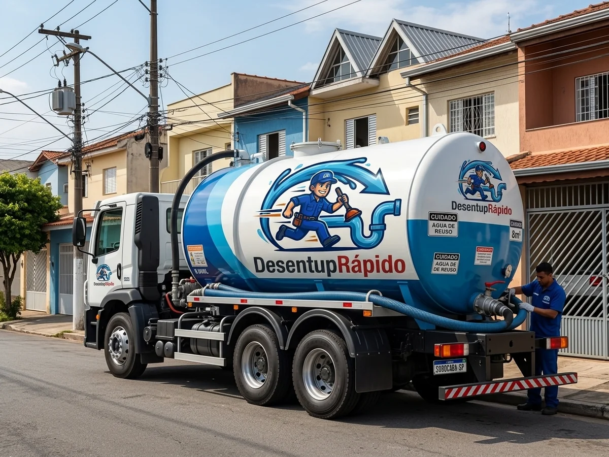 Caminhão auto-vácuo de 8.000 litros da DesentupRápido em operação em Sorocaba